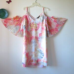 White House Black Market Flutter Sleeves Pastel Floral Cold Shoulder Dress Sz.12